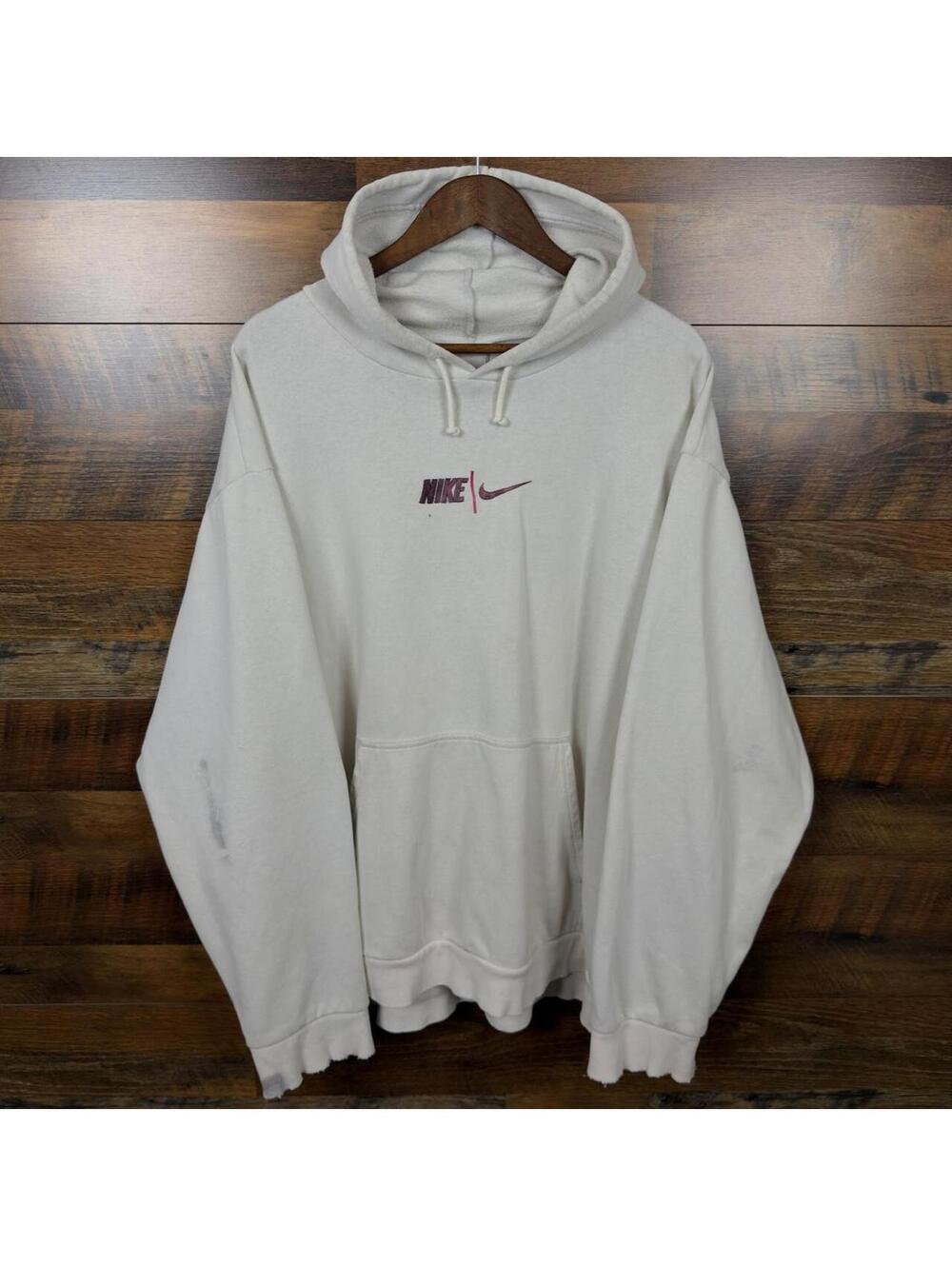Vintage Nike Mini Swoosh Logo White Oversized Pullover Hoodie 2XL